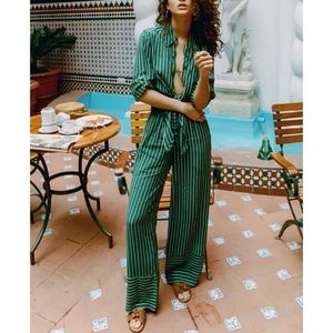 Faithfull The Brand Havana High Waist Stripe Pants in Emerald